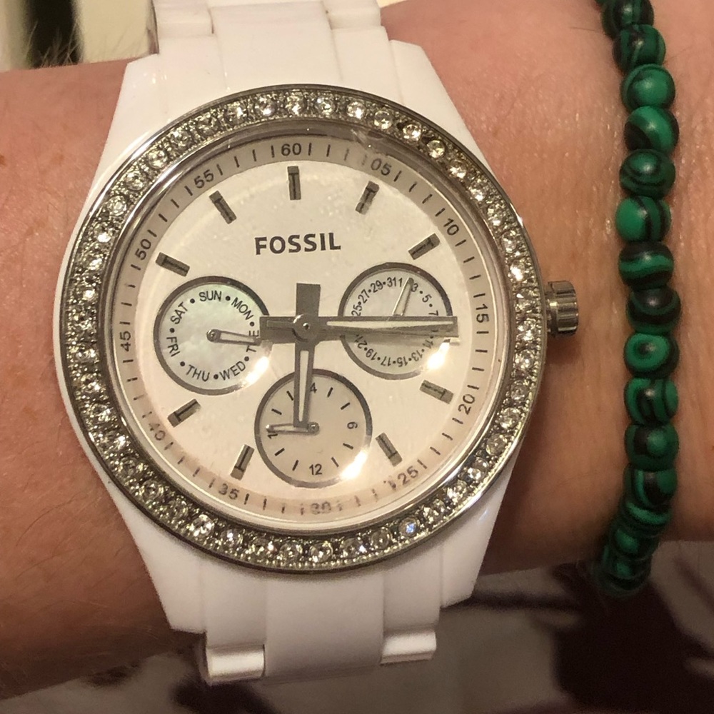 White Fossil Watch